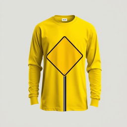 A long-sleeve T-shirt featuring a bold and eye-catching graphic of a street intersection sign, designed with a vibrant yellow and black color scheme