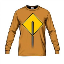 A long-sleeve T-shirt featuring a bold and eye-catching graphic of a street intersection sign, designed with a vibrant yellow and black color scheme