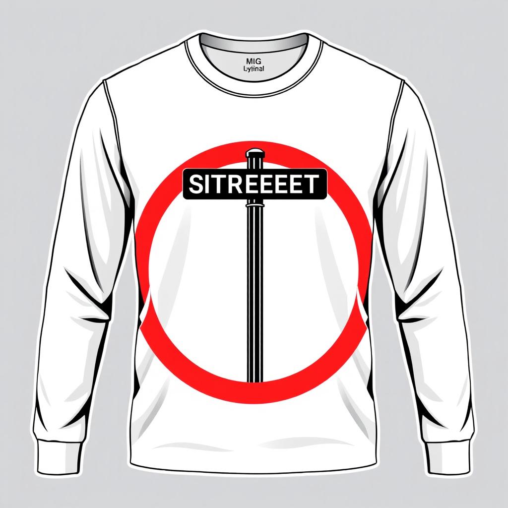 A long-sleeve shirt featuring a prominent logo of a street intersection sign