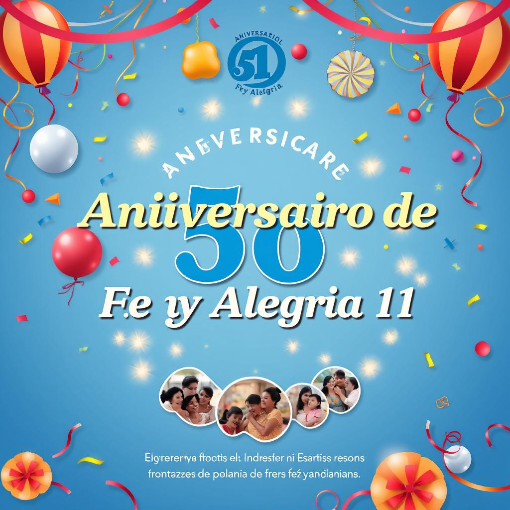 Un póster espectacular en español para el 56º aniversario de "Fe y Alegría 11", con el logo oficial de Fe y Alegría 11 destacado