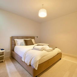 A well decorated room featuring a large 6x6 bed, with a stylish wardrobe nearby, under soft, ambient lighting.