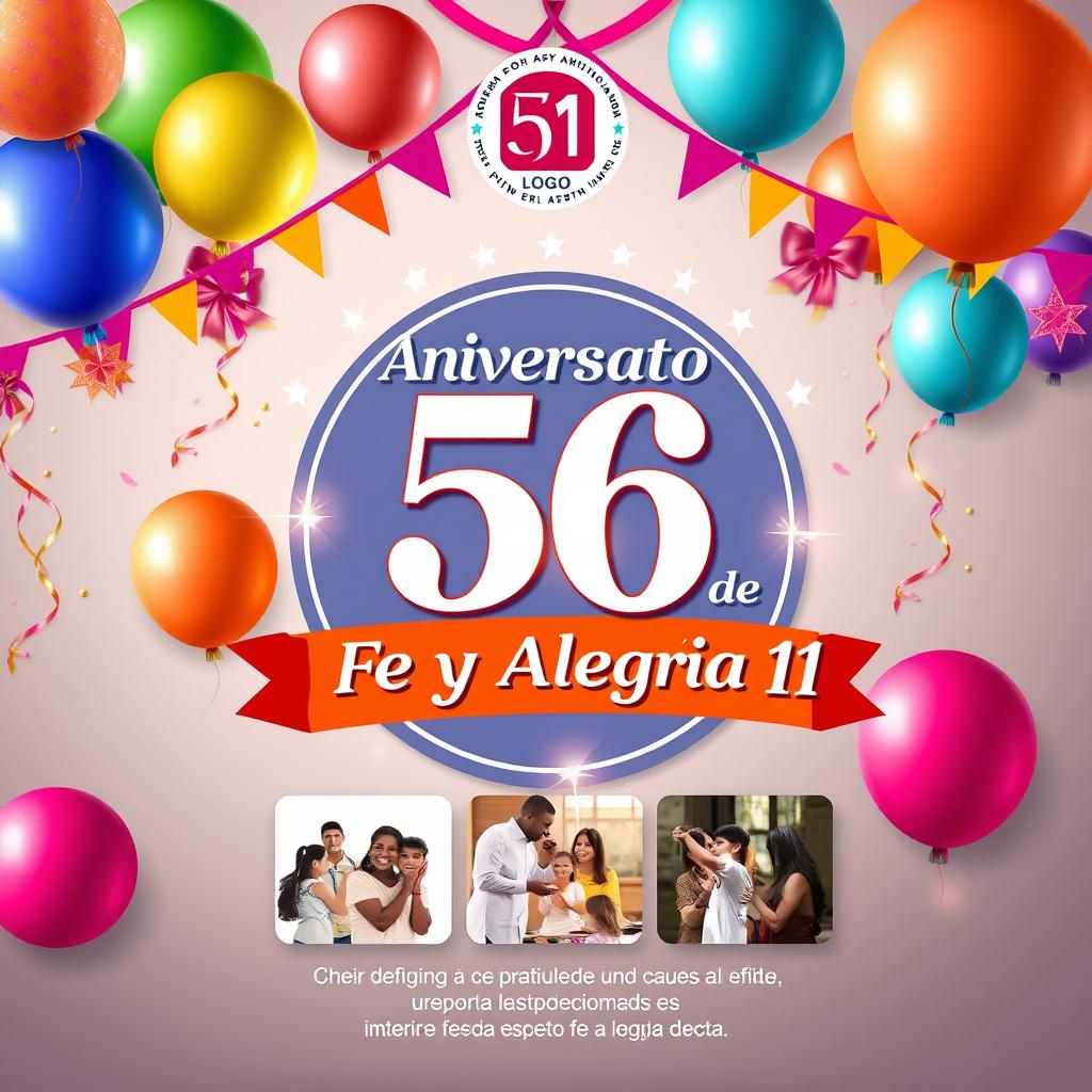 Un póster espectacular en español para el 56º aniversario de "Fe y Alegría 11", con el logo oficial de Fe y Alegría 11 destacado