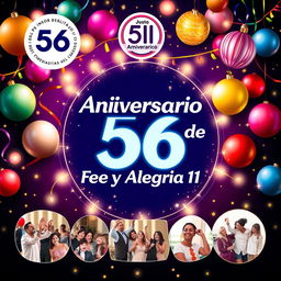 Un póster espectacular en español para el 56º aniversario de "Fe y Alegría 11", con el logo oficial de Fe y Alegría 11 destacado