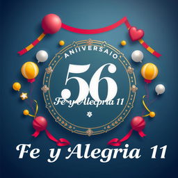 Un póster exquisito en español para el 56º aniversario de "Fe y Alegría 11", con el logo de Fe y Alegría 11 integrado como parte del fondo