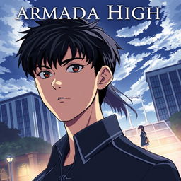 Anime-style novel cover depicting Armada High, a grand and modern school located in the heart of Surabaya