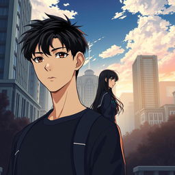 Anime-style novel cover depicting a grand and modern school standing firm in the heart of the city