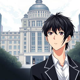 Anime-style novel cover depicting a grand and modern school standing firm in the heart of the city