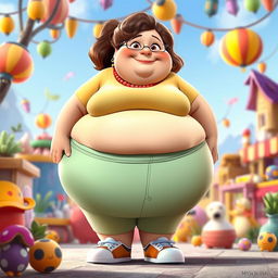 A Pixar-style animated character design of a fat, obese SSSBBW woman