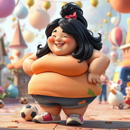 A Pixar-style animated character design of a fat, obese SSSBBW woman