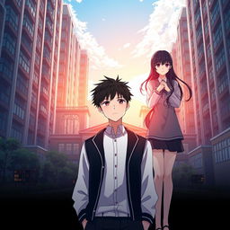 Anime-style novel cover featuring a modern school in the middle of a city landscape