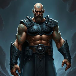 A male goliath paladin in a comic style, showcasing his impressive physique and presence