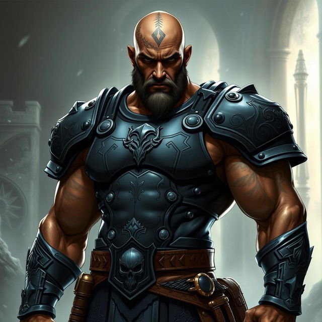 A male goliath paladin in a comic style, showcasing his impressive physique and presence