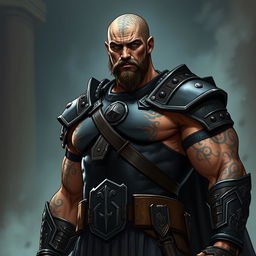 A male goliath paladin in a comic style, showcasing his impressive physique and presence