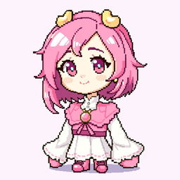 pixel art illustration of a character in a 64px format for a 2D video game, featuring pastel colors