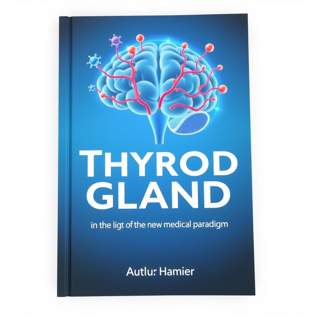 Book cover design featuring an anatomical outline of the thyroid gland in calming and medical colors like blue, green, and white