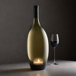 A modern, romantic wine bottle with elegant curves and a sleek design, basking in soft candlelight.