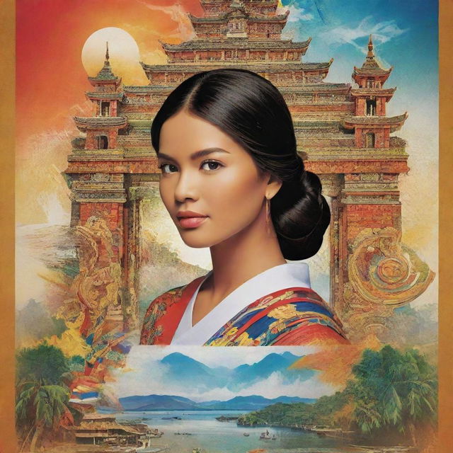 A captivating and culturally-rich promotional poster designed for tourism, celebrating the beauty of contemporary arts in the Philippines, weaving in elements of famous Philippine landmarks, art forms and cultural symbols.