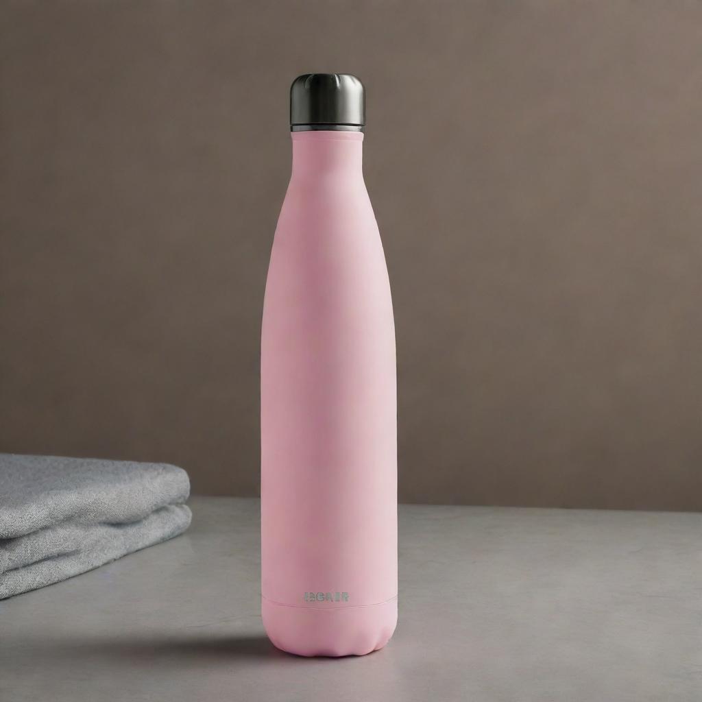 A contemporary, romantic-insulated bottle, featuring sleek and smooth design elements, bathed under the soft illumination of ambient lighting.