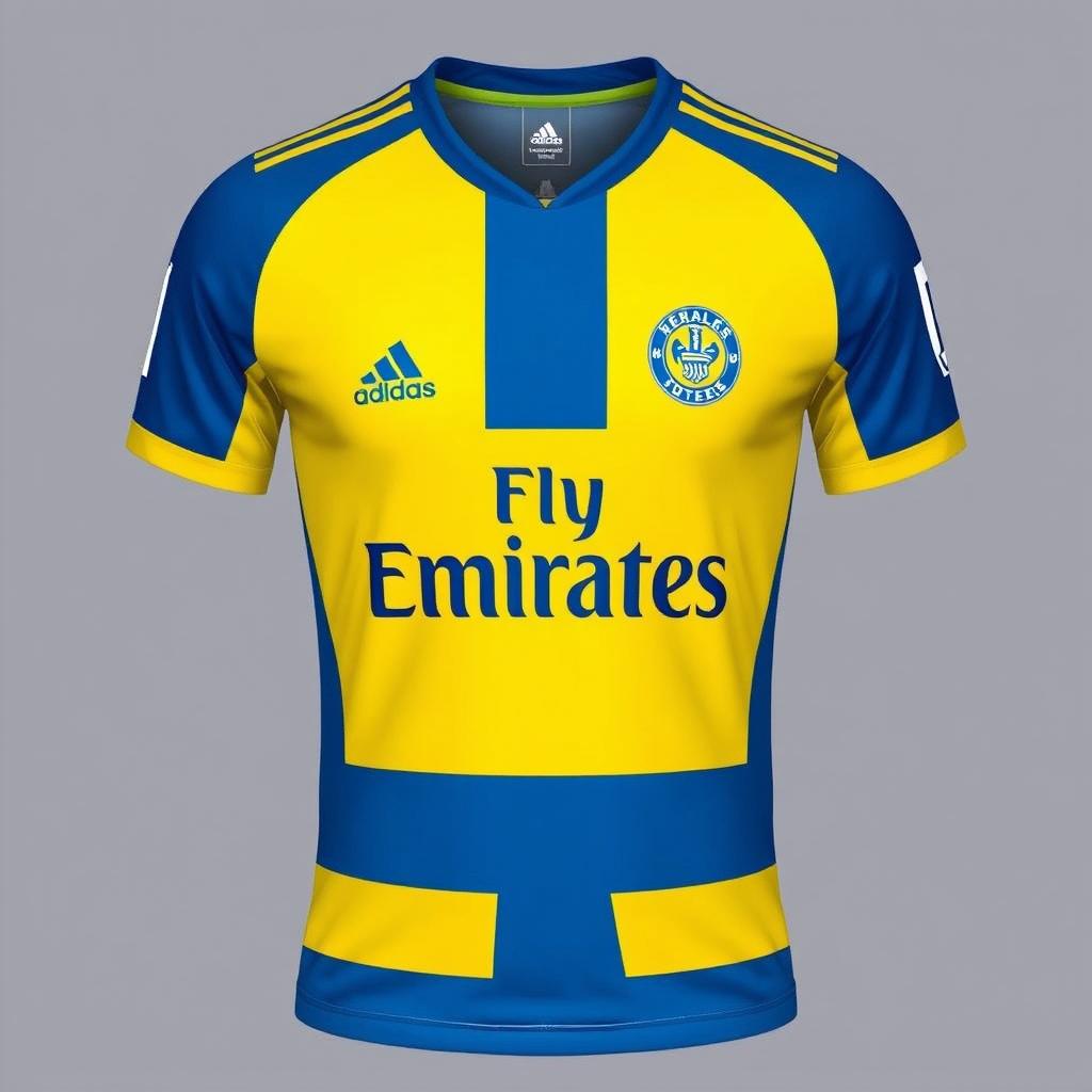 The new Kerala Blasters FC jersey sponsored by Fly Emirates, designed by Adidas