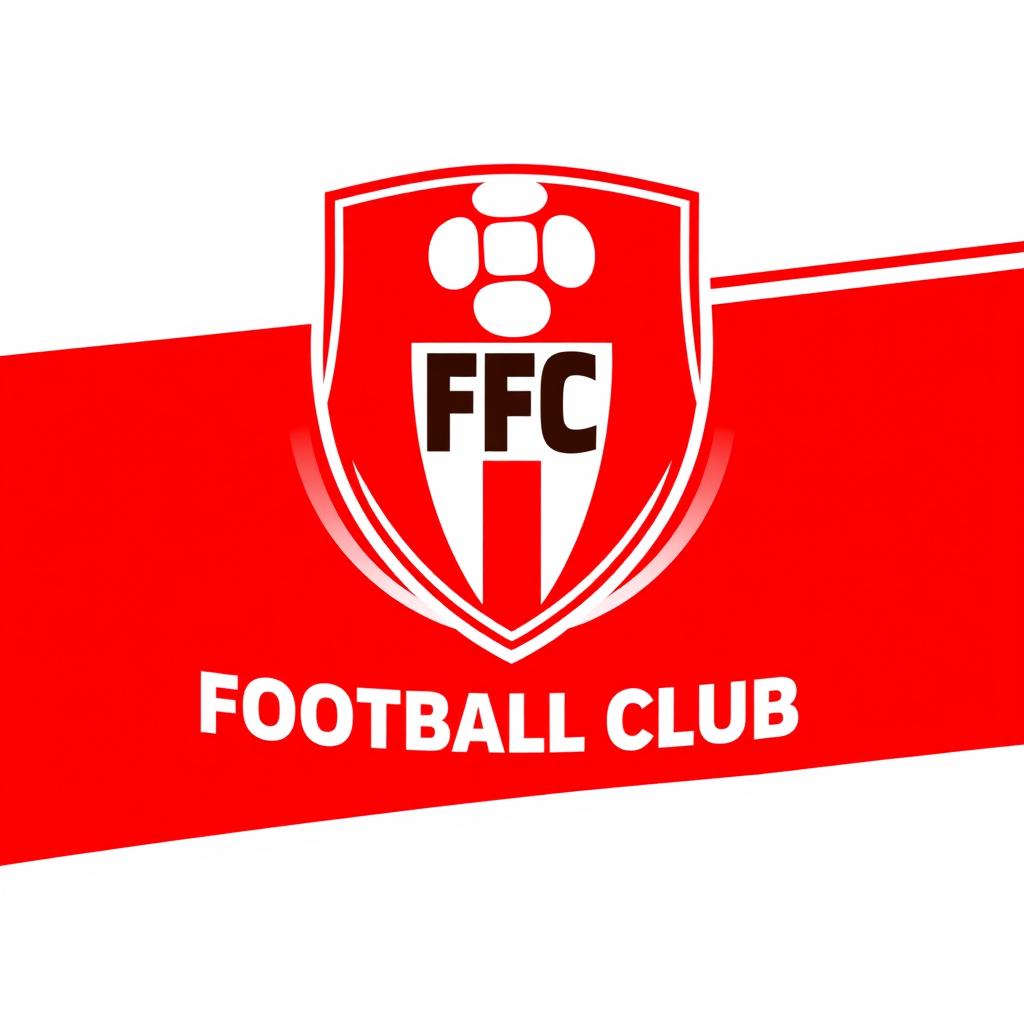 A creative and dynamic football club logo design featuring the color red as the dominant element