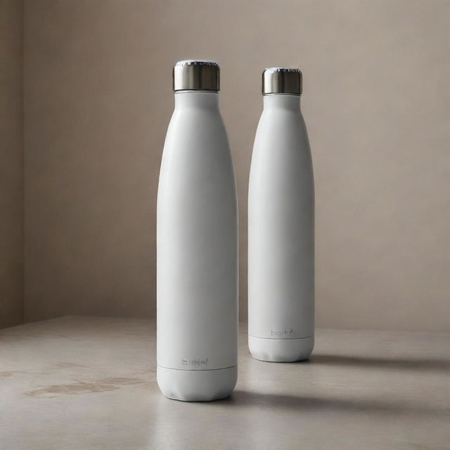 A contemporary, romantic-insulated bottle, featuring sleek and smooth design elements, bathed under the soft illumination of ambient lighting.