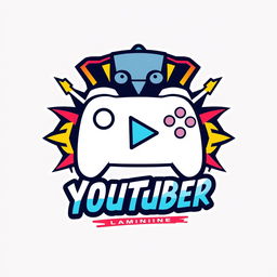 A compelling and energetic logo design for a gaming YouTuber, combining elements that reflect the world of gaming and digital content creation