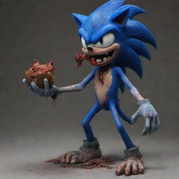 Zombie version of Sonic the Hedgehog maliciously munching on his adversary, Shadow.