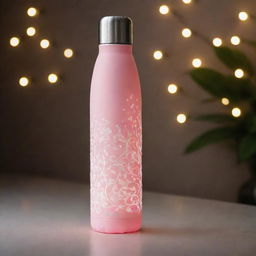 A modern-day, romantic insulated bottle, adorned with contemporary design and under the gentle glow of soft lighting.