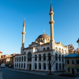 A stunning mosque in a city in Romania, capturing the essence of the country's blend of Eastern European and Islamic architecture