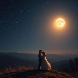 A romantic scene under the starry night sky, symbolizing the journey of a relationship filled with challenges, loss, and rediscovery of love