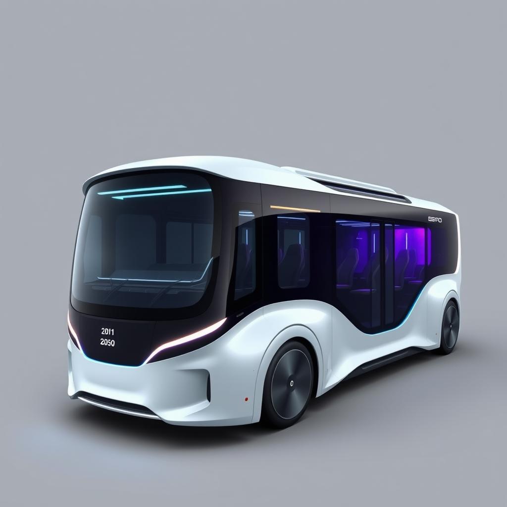 A futuristic concept design of a cool-looking bus for the year 2050, emphasizing an innovative and ultra-modern exterior