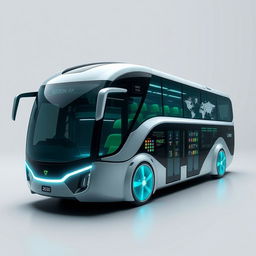 A concept design of a futuristic bus from the year 2050, featuring a revolutionary design with smooth, aerodynamic lines and a state-of-the-art exterior