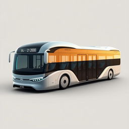 A concept design of a futuristic bus from the year 2050, featuring a revolutionary design with smooth, aerodynamic lines and a state-of-the-art exterior