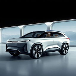 A futuristic business class SUV from the year 2050, showcasing a luxurious and innovative design