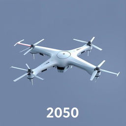 Design of a futuristic drone from the year 2050, featuring advanced technology and sleek aesthetics