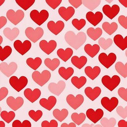 A seamless pattern of hearts in shades of vibrant red and soft pink