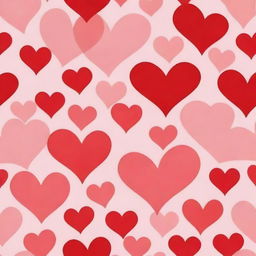 A seamless pattern of hearts in shades of vibrant red and soft pink