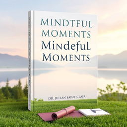 Create a calming book cover for "Mindful Moments" by Dr