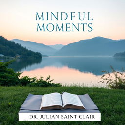 Create a calming book cover for "Mindful Moments" by Dr