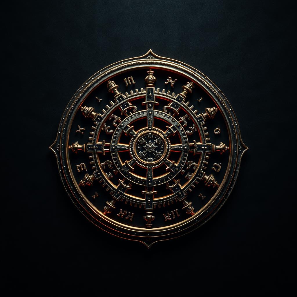 A mysterious and complex cipher symbol, intricately detailed with a mix of ancient and futuristic elements