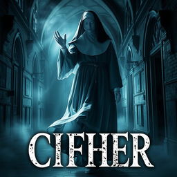 A haunting yet intriguing book cover featuring the ethereal spirit of a nun with a ghostly, frozen appearance