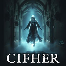 A haunting yet intriguing book cover featuring the ethereal spirit of a nun with a ghostly, frozen appearance