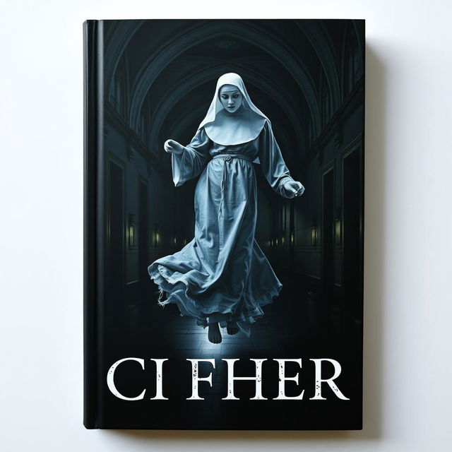 A haunting yet intriguing book cover featuring the ethereal spirit of a nun with a ghostly, frozen appearance