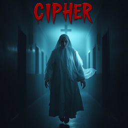A hauntingly beautiful book cover featuring the ethereal spirit of a nun with a ghostly, frozen appearance