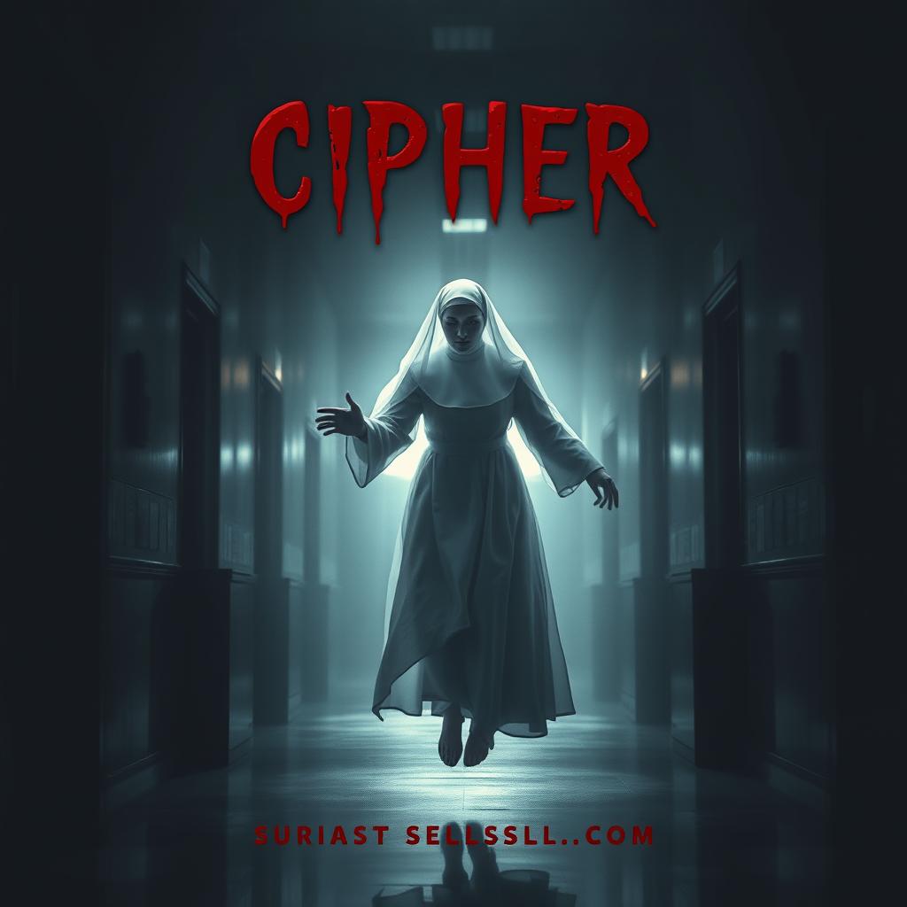 A hauntingly beautiful book cover featuring the ethereal spirit of a nun with a ghostly, frozen appearance