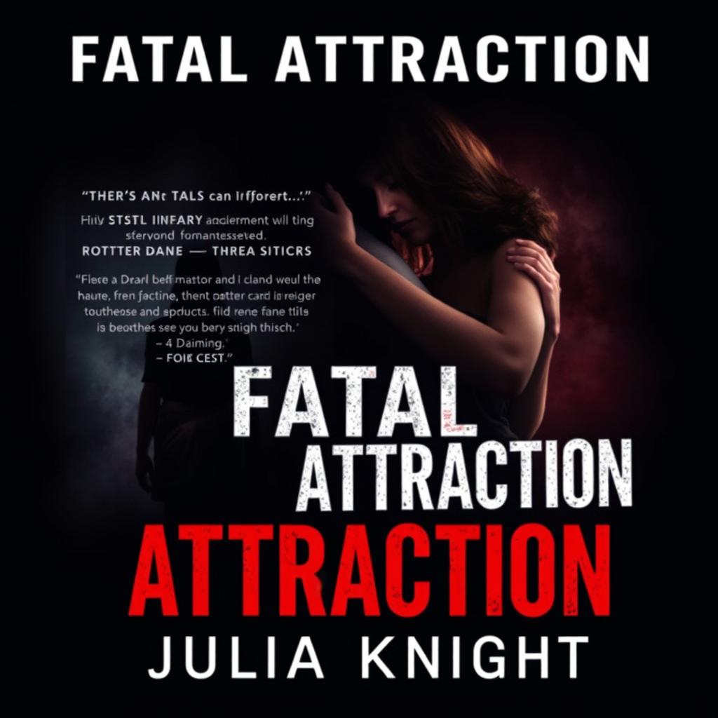 Design a dark and moody book cover for "Fatal Attraction" by Julia Knight, featuring a couple embracing passionately