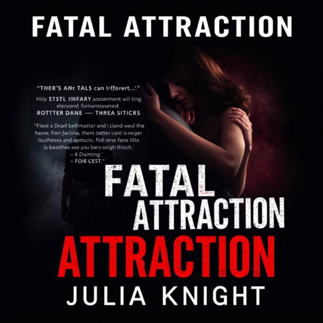 Design a dark and moody book cover for "Fatal Attraction" by Julia Knight, featuring a couple embracing passionately