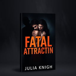 Design a dark and moody book cover for "Fatal Attraction" by Julia Knight, featuring a couple embracing passionately