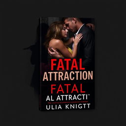 Design a dark and moody book cover for "Fatal Attraction" by Julia Knight, featuring a couple embracing passionately