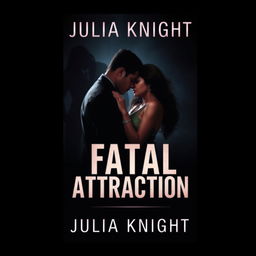 Design a dark and moody book cover for "Fatal Attraction" by Julia Knight, featuring a couple embracing passionately